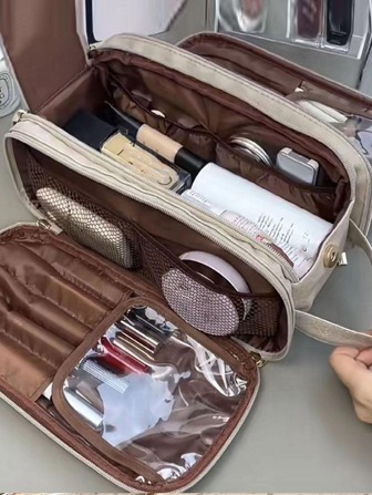 Solid Color Make Up Bag High-Capacity Zipper Portable Makeup Bag Make Up Organizer Wash Bag Toiletry Bag Makeup Storage Cosmetic Bag For Bathroom For Travel For College Dorm For Women Girl Gift For For Mom Makeup Brushes Storage Back To School School Bag Travel Essentials Travel Organizer For Beach Summer Vacation Makeup Bags