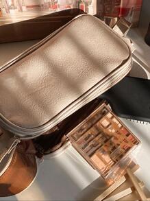 Solid Colour Make Up Bag High-capacity Zipper Portable - Grey - View 5