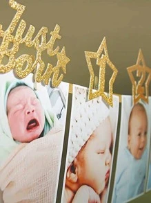 1 套字母和星星设计横幅，简约闪光细节星星装饰图片夹横幅，适合派对、节日、圣诞节