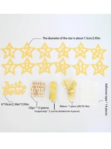 1 套字母和星星设计横幅，简约闪光细节星星装饰图片夹横幅，适合派对、节日、圣诞节