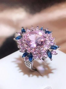 方晶鋯石裝飾圓環 - 彩色 - 查看 3