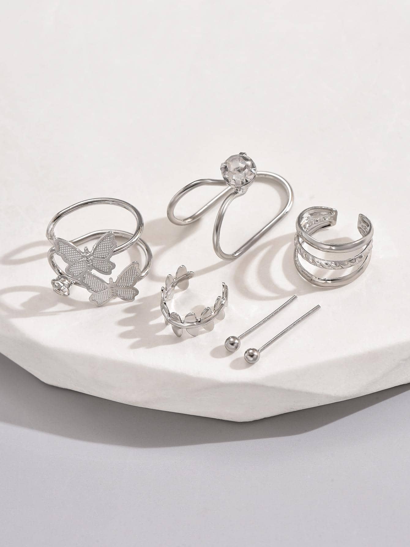 4pcs/set Fashion Cubic Zirconia & Butterfly Decor Ear Cuff & 2pcs/set Stud Earring For Women For Daily Decoration