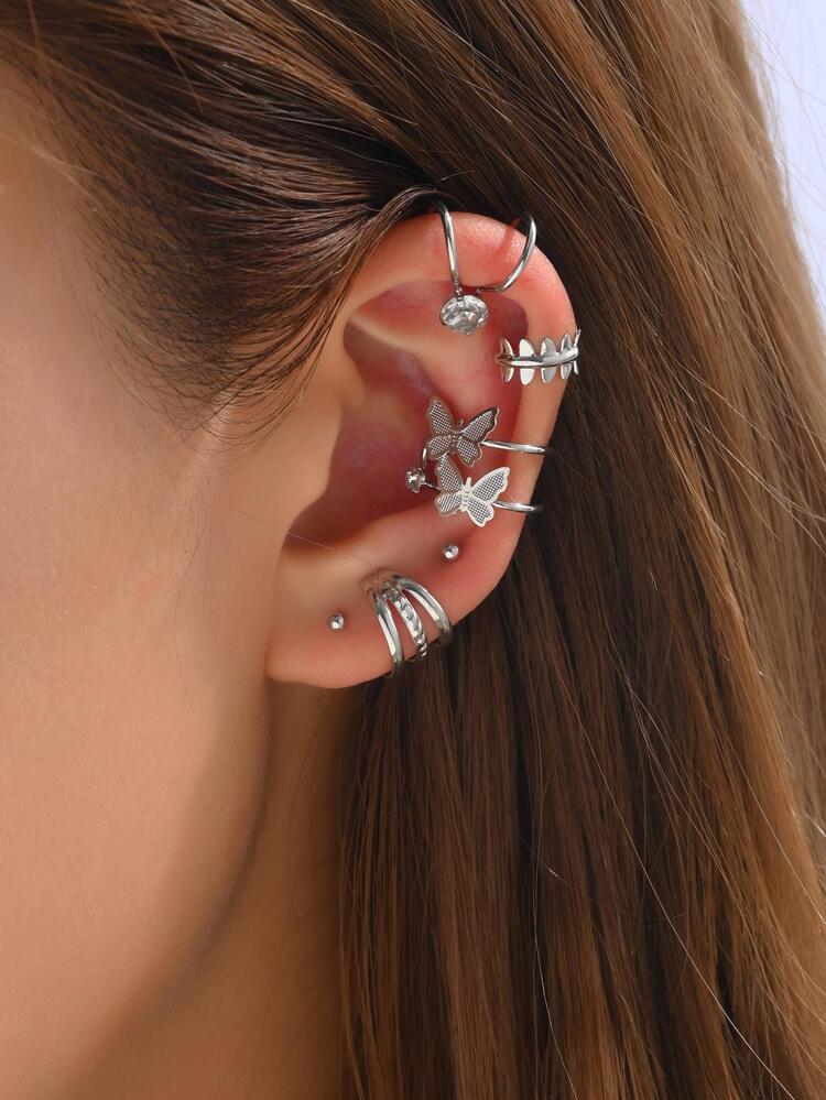 4pcs/set Fashion Cubic Zirconia & Butterfly Decor Ear Cuff & 2pcs/set Stud Earring For Women For Daily Decoration