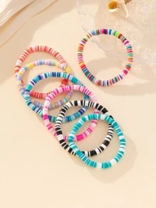 7入組多色軟陶碟形珠手鍊,適合女性約會和派對 - 彩色 - 查看 1