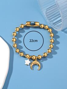 星月裝飾串珠手鏈不銹鋼 - 金色 - 查看 2
