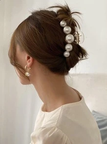 1 Phụ Nữ Ngọc Trai Giả Trang Trí Vuốt Tóc Lớn Thanh Lịch Để Trang Trí - Màu be - Xem 5