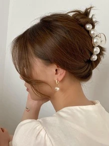 1 Phụ Nữ Ngọc Trai Giả Trang Trí Vuốt Tóc Lớn Thanh Lịch Để Trang Trí - Màu be - Xem 6