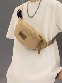 尼龙和 PU 皮革腰包，休闲和运动风格学院包父亲节礼物夏季爸爸新生书籍返校多功能宿舍大学万圣节男士礼物秋季圣诞节尖叫男士包腰包旅行包男士斜挎包冬季圣诞节礼物腰包 - 卡其色 - 查看 8