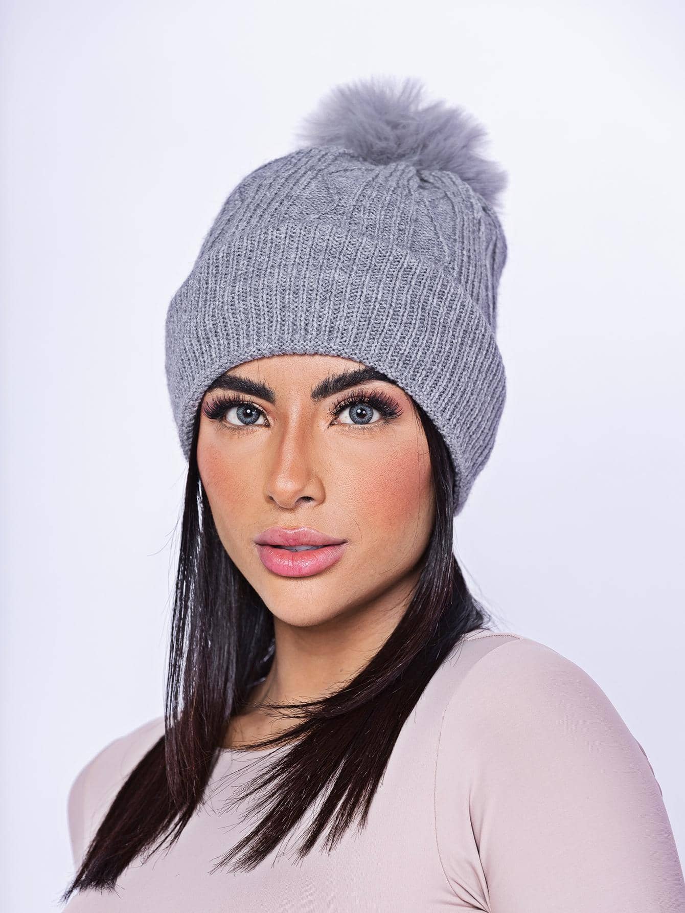 Touca Feminina Gorro De Lã  Inverno Toca Forrada Com Pompom De Pelúcia Adulto