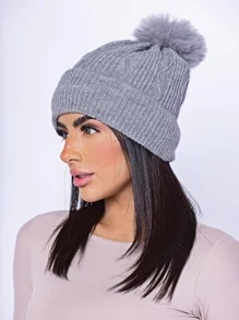 Touca Feminina Gorro De Lã  Inverno Toca Forrada Com Pompom De Pelúcia Adulto
