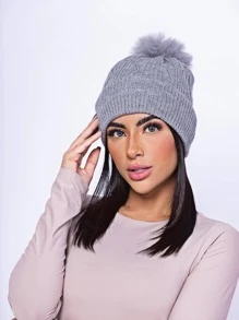Touca Feminina Gorro De Lã  Inverno Toca Forrada Com Pompom De Pelúcia Adulto
