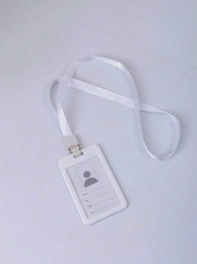 1入組素色卡套帶簡約風塑膠徽章夾附帶繩子適用於學校 - 白色 - 查看 1