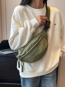 Green Fanny Pack With Zipper Minimalist, Preppy Bum Bag For The First Day Of School - Green - View 2