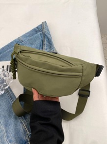 Green Fanny Pack With Zipper Minimalist, Preppy Bum Bag For The First Day Of School - Green - View 5