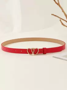1 chiếc thắt lưng PU khóa trái tim đôi thời trang, đa năng cho trang phục thường ngày lãng mạn bốn mùa, thời trang mùa hè mới mùa hè, mùa thu đến trường, mùa thu, Halloween - Đỏ - Xem 3