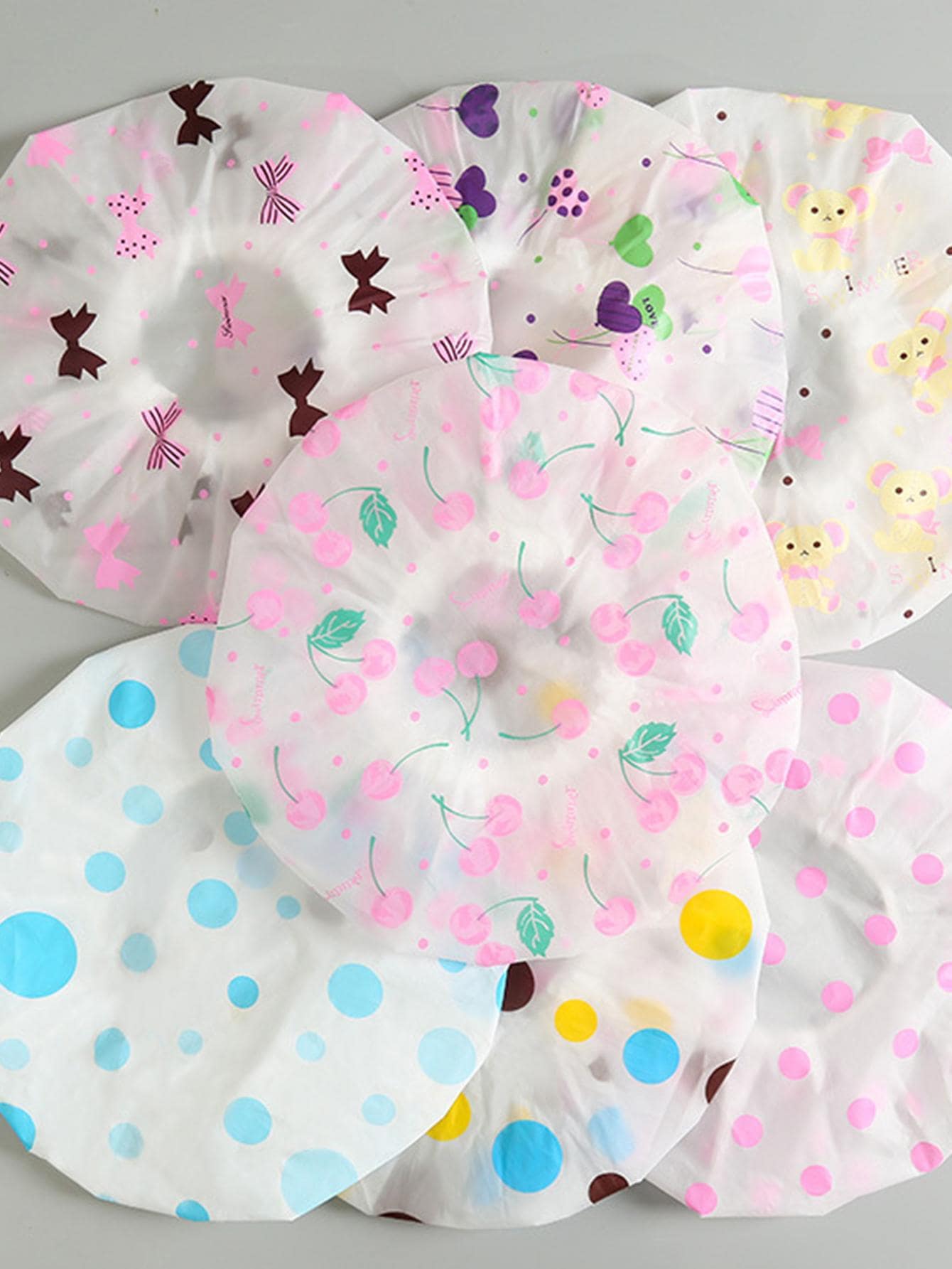3pcs Bow & Heart Print Random Shower Cap - Multicolor - View 1