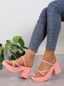 de moda Sandalias con cuña para con multitira de dedo plataforma Sandalias - Rosa - Ver 2