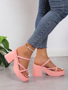 de moda Sandalias con cuña para con multitira de dedo plataforma Sandalias - Rosa - Ver 4