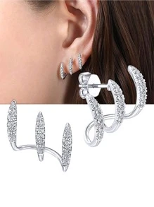2pairs/set Rhinestone Decor Stud Earrings - Silver - View 10