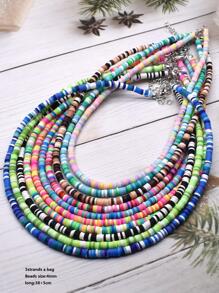 Màu Sắc Ngẫu Nhiên 3 Dây Hạt Cườm Nhiều Màu Sắc Vòng Cổ Nữ Mùa Hè Handmade Thời Trang Boho Polymer Đất Sét Choker Mặt Dây Chuyền Cổ Cổ Áo Nữ Đi Biển Trang Sức - Nhiều màu - Xem 2