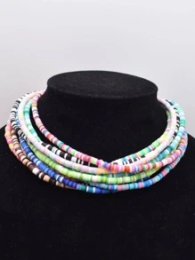 Màu Sắc Ngẫu Nhiên 3 Dây Hạt Cườm Nhiều Màu Sắc Vòng Cổ Nữ Mùa Hè Handmade Thời Trang Boho Polymer Đất Sét Choker Mặt Dây Chuyền Cổ Cổ Áo Nữ Đi Biển Trang Sức - Nhiều màu - Xem 3