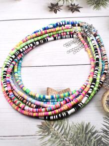 Màu Sắc Ngẫu Nhiên 3 Dây Hạt Cườm Nhiều Màu Sắc Vòng Cổ Nữ Mùa Hè Handmade Thời Trang Boho Polymer Đất Sét Choker Mặt Dây Chuyền Cổ Cổ Áo Nữ Đi Biển Trang Sức - Nhiều màu - Xem 1