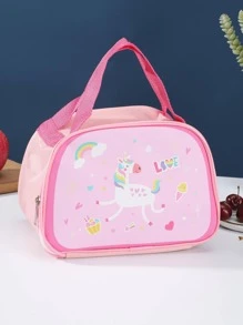 1 Túi Đựng Đồ Ăn Trưa Polyester, Túi Đựng Đồ Ăn Trưa Hình Trái Tim & Kỳ Lân Thời Trang Cho Văn Phòng Làm Việc Trường Học - Hồng - Xem 1