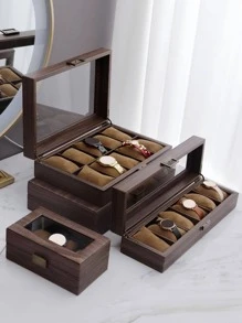 1 Hộp Đựng Trang Sức Nhiều Lớp, Gỗ Hiện Đại Hoa Văn Chống Bụi Hộp Bảo Quản Đồng Hồ Cho Hộ Gia Đình - Cà phê nâu - Xem 1