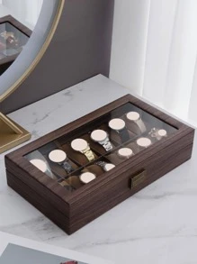 1 Hộp Đựng Trang Sức Nhiều Lớp, Gỗ Hiện Đại Hoa Văn Chống Bụi Hộp Bảo Quản Đồng Hồ Cho Hộ Gia Đình - Cà phê nâu - Xem 4