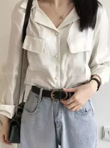 1入女性幾何扣裝飾時尚細腰帶,適用於日常裝飾休閒 - 黑色 - 查看 1