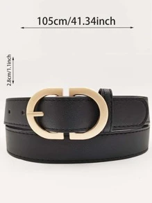 1入女性幾何扣裝飾時尚細腰帶,適用於日常裝飾休閒 - 黑色 - 查看 3