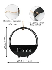 1pc Wrought Iron Round Flower Basket Home Wall Hanging Decorative Flower Basket - Black - View 6