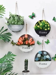 1pc Wrought Iron Round Flower Basket Home Wall Hanging Decorative Flower Basket - Black - View 1