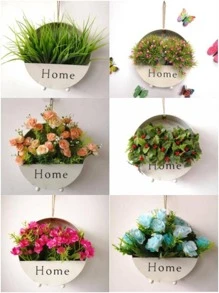 1pc Wrought Iron Round Flower Basket Home Wall Hanging Decorative Flower Basket - Black - View 4