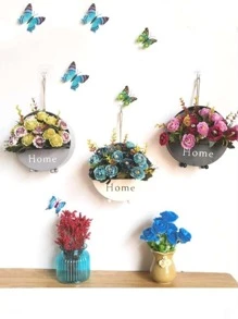 1pc Wrought Iron Round Flower Basket Home Wall Hanging Decorative Flower Basket - Black - View 5