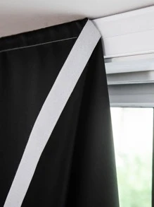 1 件纯色窗帘，遮光隔热窗帘，适用于客厅卧室，无需钻孔安装，粘贴式窗帘布 - 黑色 - 查看 7