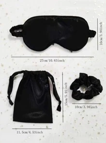 3 cái/bộ Miếng che mắt Satin trơn & Túi & Dây buộc tóc - màu đen - Xem 3