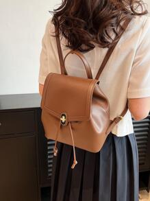 Mochila con solapa con diseño de puntada unicolor con diseño de cordón - Marrón - Ver 8