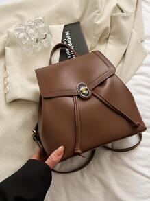 Mochila con solapa con diseño de puntada unicolor con diseño de cordón - Marrón - Ver 2