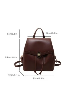 Mochila con solapa con diseño de puntada unicolor con diseño de cordón - Marrón - Ver 9