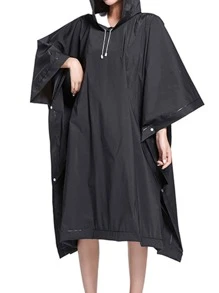 1入組中性黑色遠足多功能雨衣,通用透明雨衣,女士後背包雨衣,防水野營遠足斗篷雨衣 - 黑色 - 查看 3