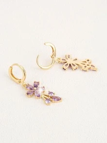 方晶鋯石花耳墜 - 紫色 - 查看 4