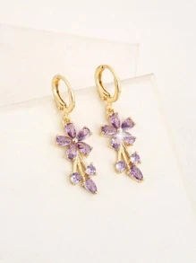 方晶鋯石花耳墜 - 紫色 - 查看 1