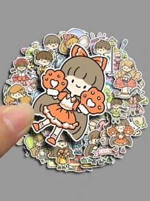 80 piezas Calcomanía con estampado de dibujos animados dulce para estudiantes - Multicolor - Ver 2