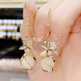 Exquisite Cubic Zirconia Flower & Bead Decor Sterling Silver Drop Earrings For Women For Party Valentines,Mom,Mother,Mother's Day,Gift