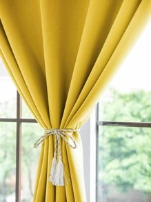 1 rèm cửa màu trơn, nhẹ và dễ lắp đặt rèm che nắng cho phòng khách và phòng ngủ, thiết kế hiện đại và tối giản, cách nhiệt, không cần khoan - Màu vàng - Xem 6