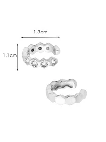 SYMFNY 2pcs Cubic Zirconia Decor Ear Cuff - Silver - View 3