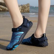 1 đôi giày thể thao thể thao, dây buộc vải họa tiết kẻ sọc, giày đi biển - Màu xanh lam - Xem 10