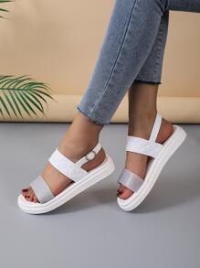 Glamorous Slingback Sandals For Women, Quilted Pattern Rhinestone Decor Flat Sandals - White - View 1