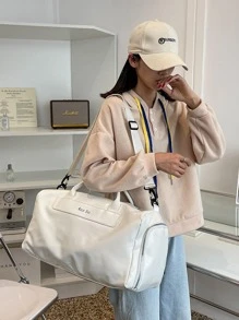 Túi Đeo Vai Họa Tiết Chữ PU Màu Trắng Quá Khổ Thời Trang - trắng - Xem 2